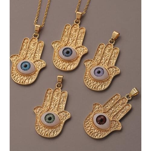 New Hamsa Evil Eye Pendant Gold Color Palm Chain Necklace Hip Hop Rock Style Turkish Unisex Lucky Jewelry Gift
