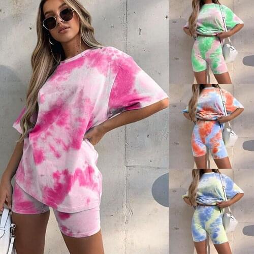 Y2K casual sets women Tie-dye gradient loose casual T-shirt tight shorts sports and leisure two-piece suit vintage harajuku new