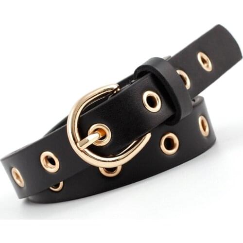 Fashion Women Lady Girl Punk Chain Belt Adjustable Black Single Eyelet Leather Buckle Skinny Waist Belt Thin Narrow Waistband