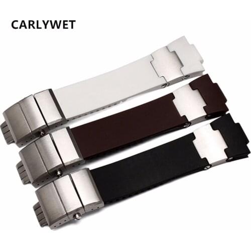 CARLYWET 25mm x 12mm(20mm buckle)Black Brown White Waterproof Silicone Rubber Watch Band Strap Silver Clasp