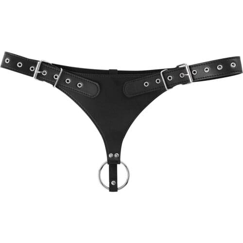 Sexy Erotic Leather Harness Underwear for Sexy Mens Lingerie Crotchless Thong Briefs Adjustable Buckle O-ring Sexy Underwear
