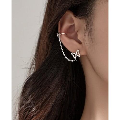 Butterfly Clip Earrings Tassel Chain For Women Personality Korean Simple Fashion Punk Design Girl Lady Student Jewelry BOYULIGE