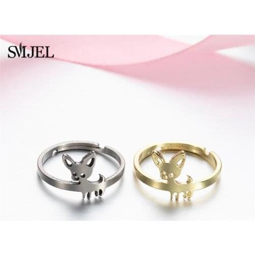 SMJEL Stainless Steel Cute Chihuahua Rings for Women Love My Pet Animal Dog Ring Adjustable Puppy Shape Jewelry Collier Femme