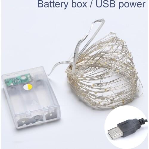 USB Battery operated led silvery copper wire string light starry fairy light christmas light 5m/7m/10m for wedding/party decor