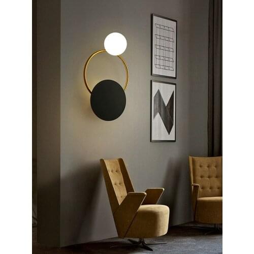 Led Wall Lamp White Glass Black Gold Metal Nordic Indoor Bedroom Parlor Aisle Sconce Home Lighting Fixtures