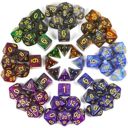 T&G Creative Universe Galaxy Dice Set of D4-D20 with Mysterious Royal Blue Mix Black,Glitter Powder Amazing Effect for TRPG,DND