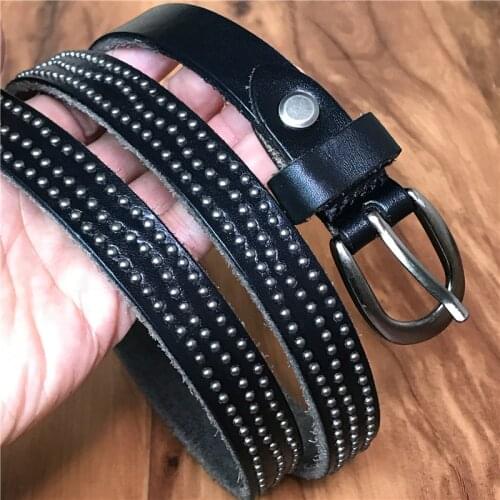 Vintage Punk Rivet Women Belt Genuine Leather Metal Belts For Women Ceinture Femme Thin Cowgirl Belt Female Cinto WBT0077