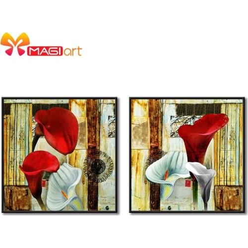 Cross stitch kits Embroidery needlework sets 11CT water soluble canvas patterns 14CT Oil painting bouquet of calla lily-NCMF119