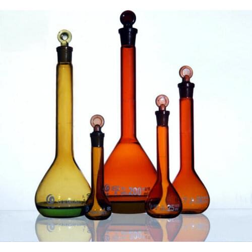 Amber Brown 5ml to 1000ml Glass Volumetric Flask, Flask With Ground-in Stopper, Lab Chemical Glassware