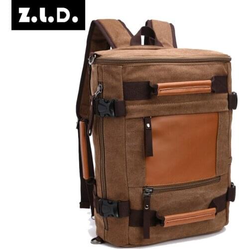 Z.L.D. Classic retro leather canvas backpack large capacity men and women travel backpack student bag large capacity laptop bag