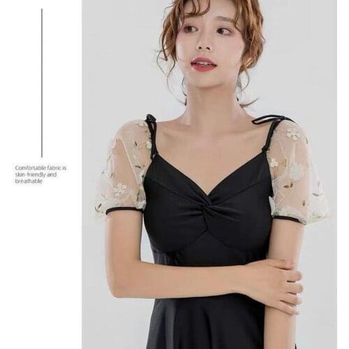 Swimsuits Woman 2021 Hot Spring One Piece Ruffle Cover Belly Slimming Conservative Skirted Flat Angle Chest Gathered Swimwear