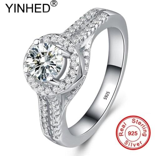 YINHED 100% Real Solid 925 Sterling Silver Ring Fashion Women Gift 5A Zircon Jewelry Brand Wedding Engagement Ring RA0251