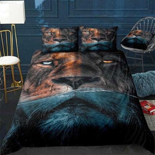 Badass Lion Quilt Cover Pillowcase 3Piece Comforter Bedding Set With Pillow Case Single Double Duvet Cover Home Decora