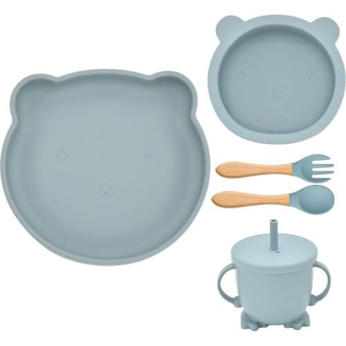 5Pcs/Set Silicone Baby Feeding Bowl Tableware Waterproof Baby Cup Learning Drinking Suction Bowl Set Non-Slip Dinnerware Set