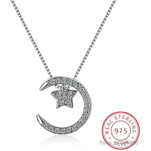 925 Sterling Silver Moon Star Pendant Necklaces with Austrian Crystal for Women 4 Ways to Wear Necklace Gifts SN06