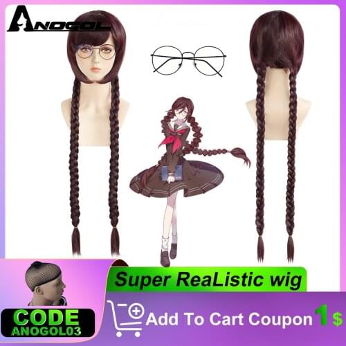 ANOGOL Danganronpa Dangan-Ronpa Toko Fukawa Wig 38" Long Purple Double Braided Synthetic Cosplay Wig for Halloween Costume Party