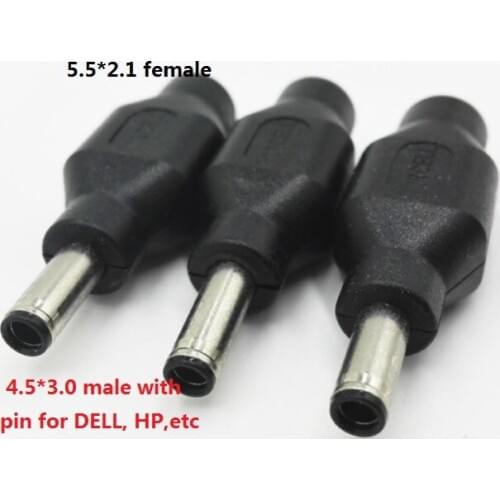 Free ship. 5pcs DC conversion head jack female 5.5*2.1 mm plug male 4.5*3.0 with Pin for Ultrabook.etc 5.5*2.5 F to 4.5*3.0 M