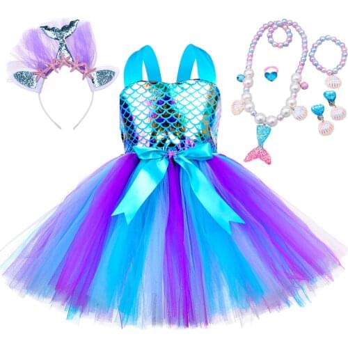 Turquoise Mermaid Costume for Girls Princess Birthday Party Dress Baby Girl Halloween Costume Kids Tutus Outfit Children Clothes
