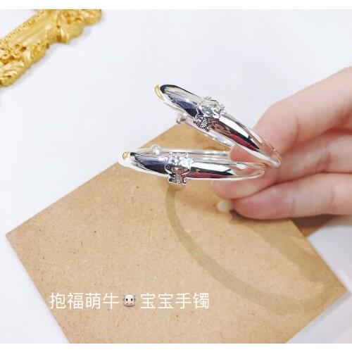 Whole 100% Real 999 Sterling Silver Bracelet with Calf for Child Same Paragraph Exquisite Jewelry Adjustable Can Pushed Cute cow