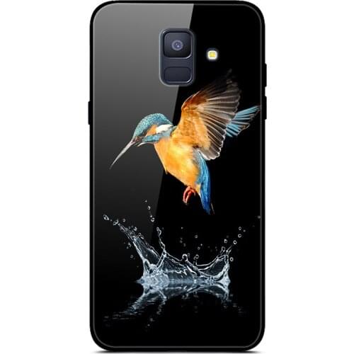 For Samsung Galaxy A6 Phone Case Tempered Glass Case Back Cover With Black Silicone Bumper Series 1