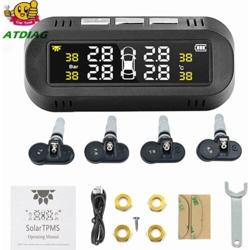 USB or Solar Charging Car TPMS Tire Pressure Monitoring System HD Digital LCD Display Auto Alarm tool Wireless 4 external Sensor