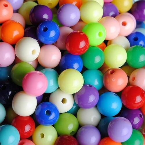DIY 6-20mm solid acrylic round bead Jewelry Accessories hand beaded plastic bead straight hole Colorful Bubblegum Loose beads