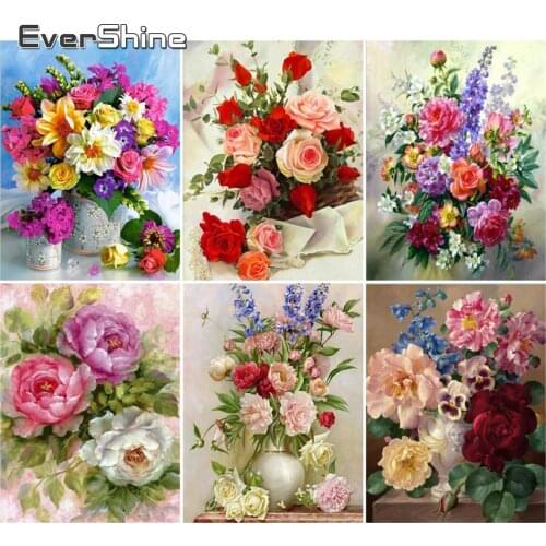 EverShine 5D DIY Diamond Painting Full Drill Square Flowers Rose Diamond Embroidery Chrysanthemum Picture Rhinestone Mosaic Art