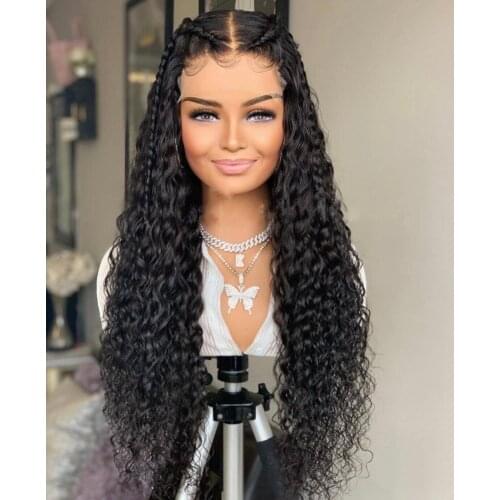 Black Color Curly Synthetic Lace Front Wig 180% Heavy Density Heat Resistant Fiber Long Curly Wigs For Black Women Daily Wigs