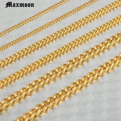 MAXMOON High Quality Width 3mm/ 5mm/7mm Stainless Steel Gold Cuban Chain Waterproof Men woman Curb Link Necklace Various Sizes