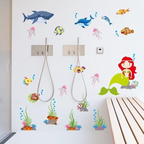 Cartoon Marine Animal Wall Sticker for Kids Room Wall Decor Childrens Wallpaper Bedroom Baby Room Decoration Decal Eco-Friendly