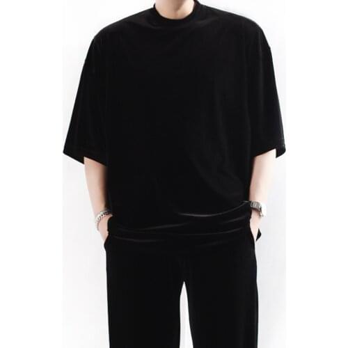 Summer mens wear T-shirt fashion trend Pullover loose round neck velvet short sleeve T-shirt loose large size top