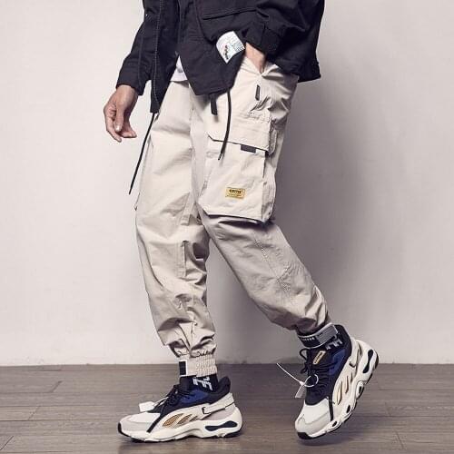 2021 pocket overalls male color patchwork casual jogging fashion tactical trousers trend Harajuku street casual pants trousers