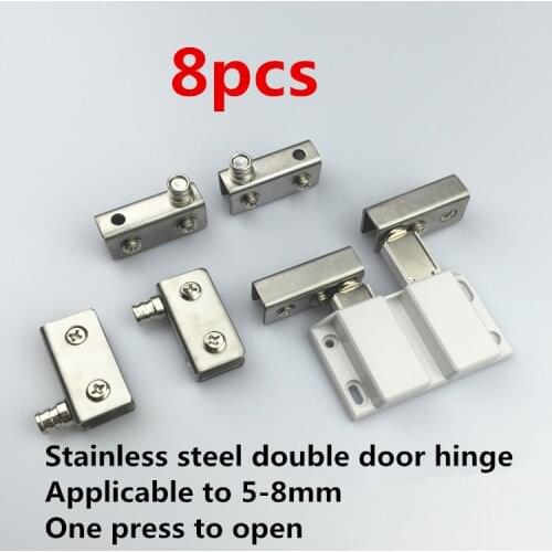 Double Door Glass Wine Cabinet hinge sets,Stainless steel,,Door sensor,hardware for ,8pcs bisagras para cristal