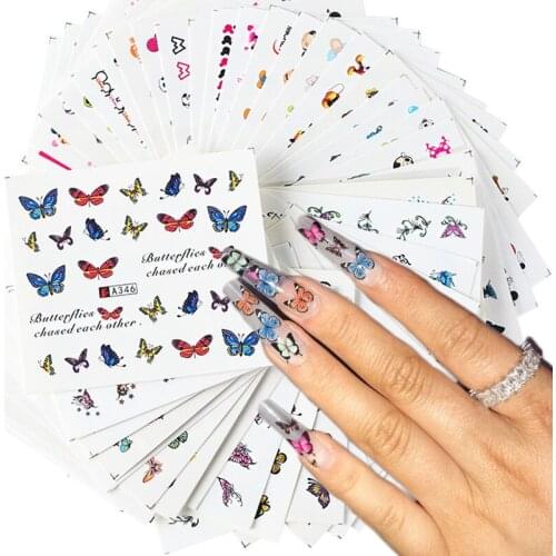 48Pcs/set Mixed Design New Nail Art Sticker Set Black Lace Gold Silver Glitter Flower Water Decal Slider Wraps Decor Manicure