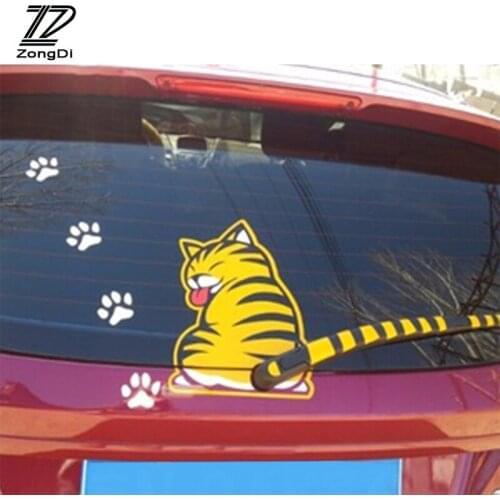 ZD 1Pc Car Rear Window Wiper Cat Stickers Creative for Fiat VW Polo Golf MK4 4 MK7 Touran T5 Bora Skoda Rapid Fabia Yeti Superb