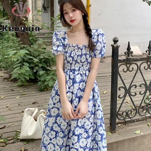 Autumn Winter Loose Oversized Women Tunic Dresses V-Neck French Style Patchwork Knitted Female Robe Print Floral Dress KE1877