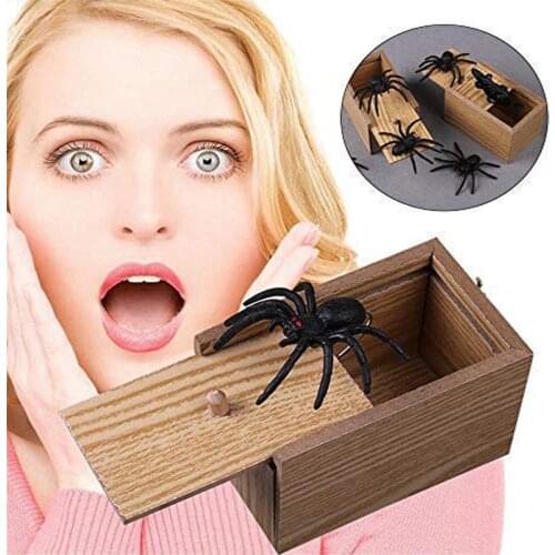 Wooden Prank Trick Practical Joke Home Office Scare Toy Box Gag Spider Kid Parents Friend Funny Play Joke Gift Surprising Box