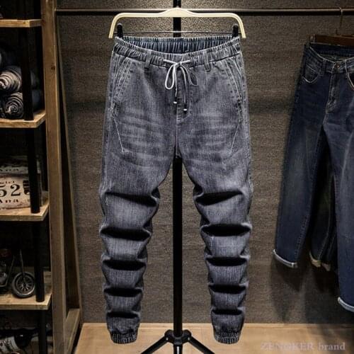 Autumn winter Harlan jeans stretch youth drawstring trousers with small feet mens slim casual pants trendy140kg 7xl