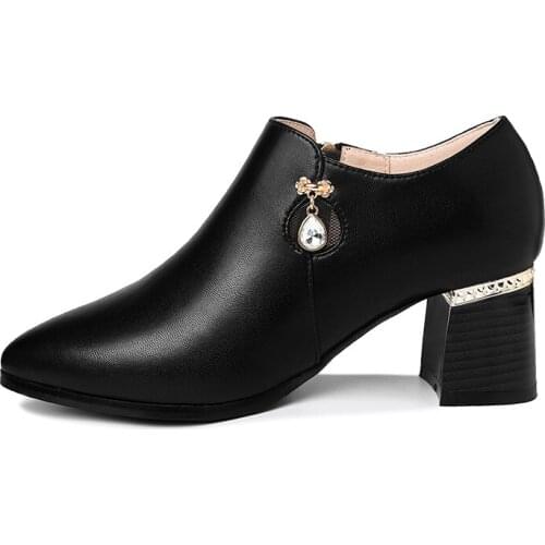 Pointed Thick Heel Shoes, Solid Color WomenS Shoes With Side Zipper, WomenS Platform Shoes