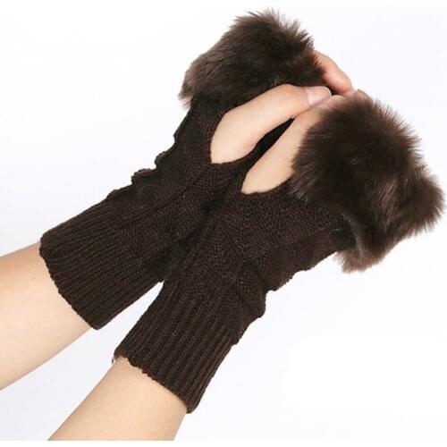 Winter Half Finger Mittens Gloves Faux Rabbit Fur Knitted Glove Fingerless Short Warm Guantes Top Fur Mittens S2129