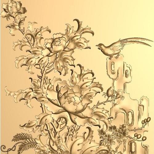 Peony and birds_1 3D model for cnc 3D carved figure sculpture machine in STL file format