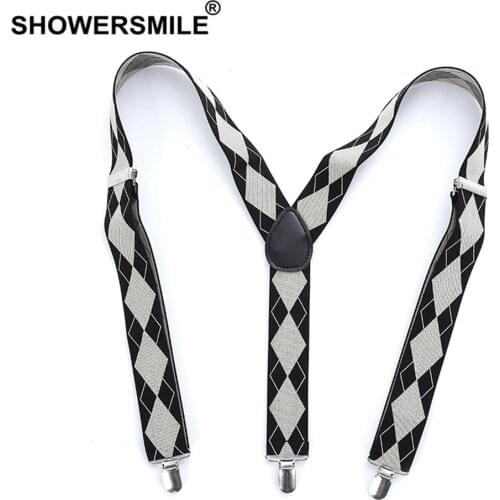SHOWERSMILE Mens Braces for Trousers Argyle Bussiness Formal Suspender 110cm 3 Clips British Elastic Adjustable Male Suspenders