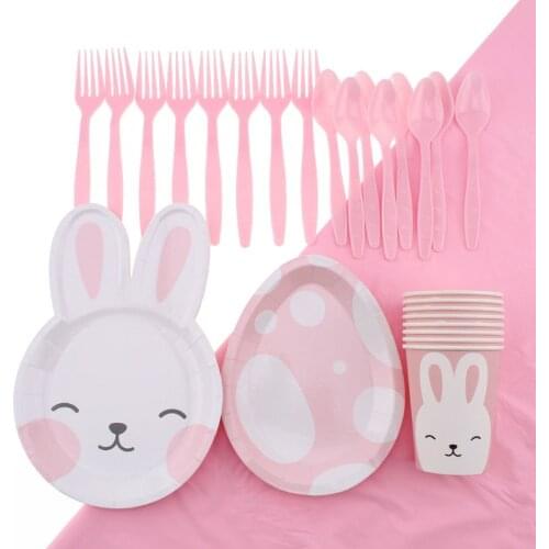 41Pc/Set Rabbit Theme Tableware Easter Party Birthday Decoration Baby Shower Layout Napkin Disposable Tableware Party Supplies