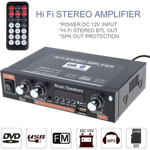 Durable G30 HIFI Bluetooth Car Audio Power Amplifier FM Radio Player Support SD / USB / DVD / MP3 with Remote Controller
