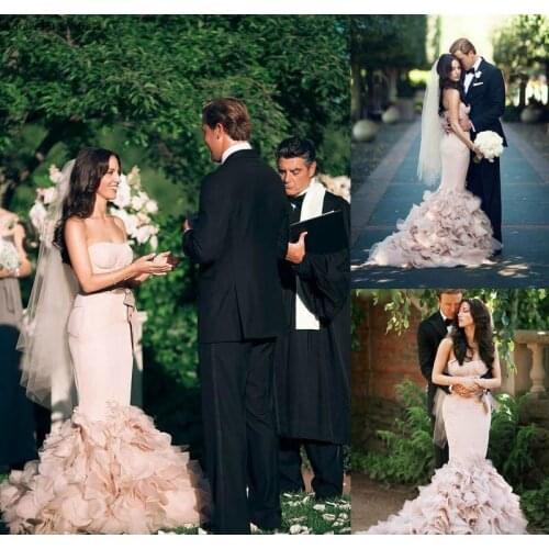 Romantic Blush Pink Long Mermaid Wedding Dress Sweetheart Cascading Ruffles Backless Formal Bridal Gown Plus Size Custom Made