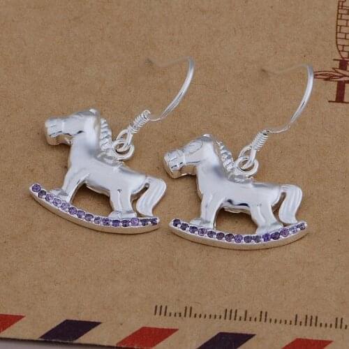 AE632 Lucky Silver Color Earrings For Women Jewelry Women Accessories Wooden Horse /bdsajuza Batajsaa
