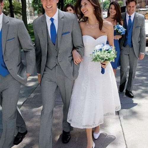 CUSTOM MADE GREY WEDDING GROOM TUXEDOS FOR MEN, BESPOKE TAILORED 2-BUTTON WELT POCKET MEN SUITS