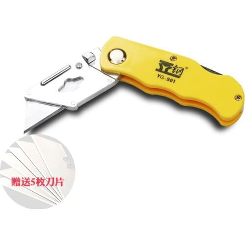 Folding Art Knife All Steel Plastic Handle Industrial Paper Cutter Stainless Steel with 5 Blades High-carbon Steel 0.5*18*48mm