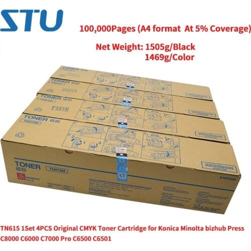 TN615 1Set 4PCS Original CMYK 100,000Pages Toner Cartridge for Konica Minolta bizhub Press C8000 C6000 C7000 Pro C6500 C6501