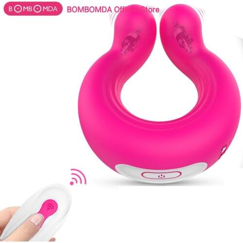 Wireless Remote Vibrating Penis Ring Double Motor U Shape Vibrator for Couple Sex Toys Cock Ring Penis Delay Trainer Lock Ring